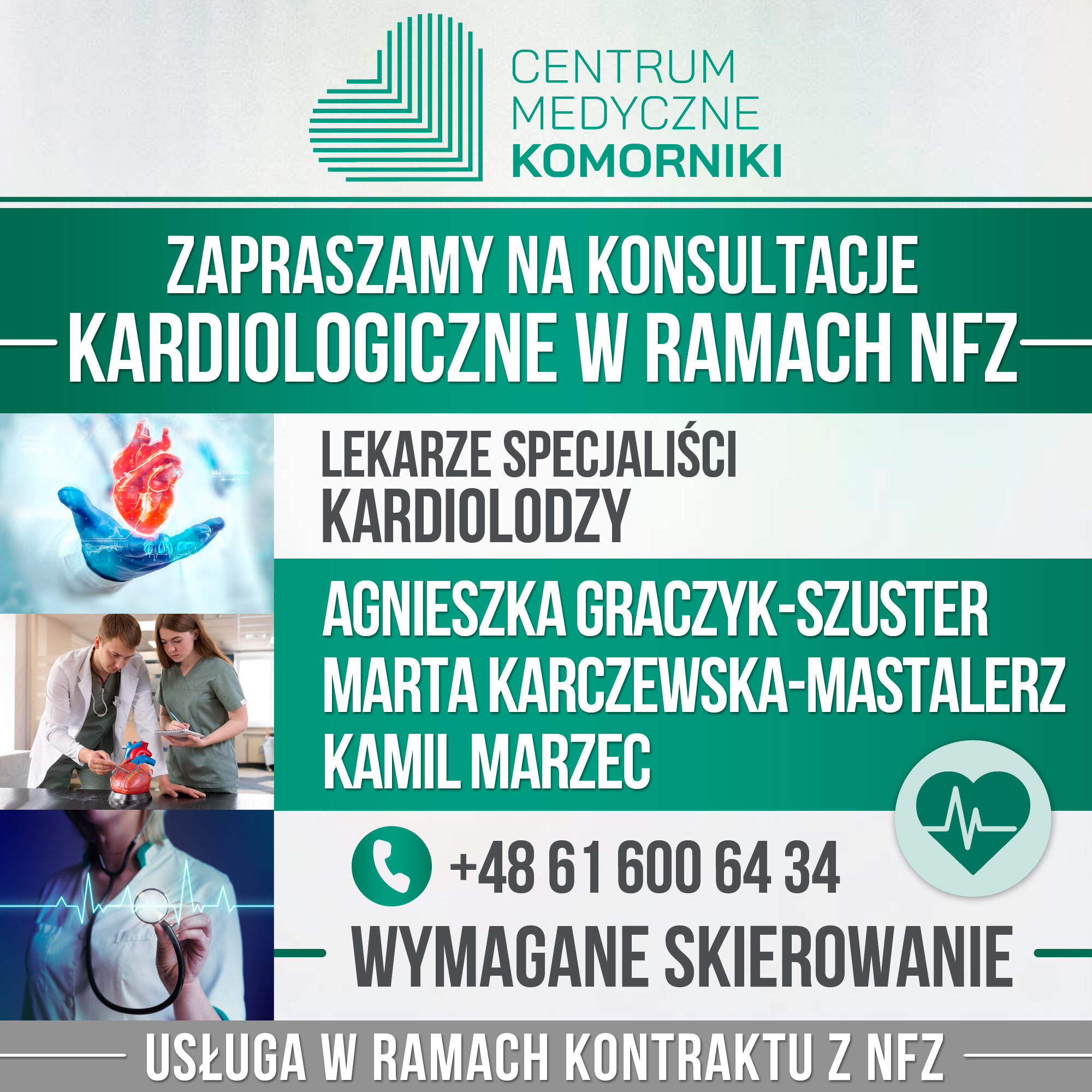 Plakat opisujący nowy kontrakt z NFZ – kardiologia
